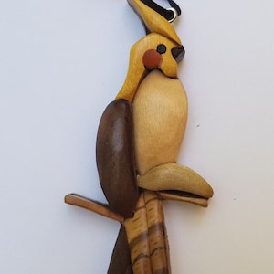 Cockatiel Ornament Magnet Wood Carving Wooden Intarsia Woodworking Songbird Wildlife Christmas Tree Decor Scroll Saw