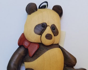 Panda Bear Ornament Magnet Wood Carving Intarsia Woodworking Wooden Christmas Tree Decor Scroll Saw