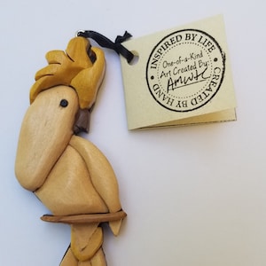 Cockatoo Ornament Magnet Wood Carving Wooden Intarsia Woodworking Songbird Wildlife Christmas Tree Decor Scroll Saw