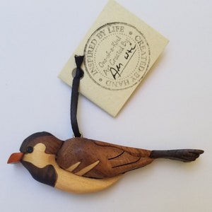 Sparrow Magnet Ornament Intarsia Woodworking Wooden Songbird Christmas Tree Wildlife Scroll Saw image 1