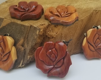 Rose Wooden Ornament Magnet Wood Carving Intarsia  Christmas Tree Decor Scroll Saw