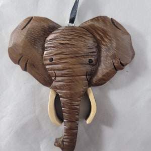 Elephant Wooden Ornament Magnet Wood Carving Intarsia Woodworking Elephant head Christmas Tree Decor Scroll Saw