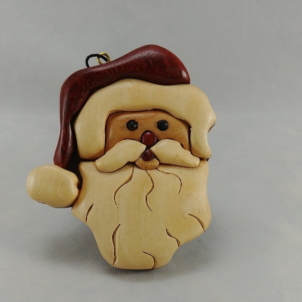 Santa Wooden Ornament Magnet Wood Carving Intarsia Woodworking Santa Head Christmas Tree Decor Scroll Saw