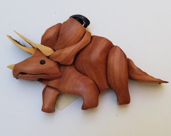 Triceratops Ornament Magnet Wood Carving Intarsia Woodworking Dino Dinosaur Christmas Tree Decor Wooden Scroll Saw