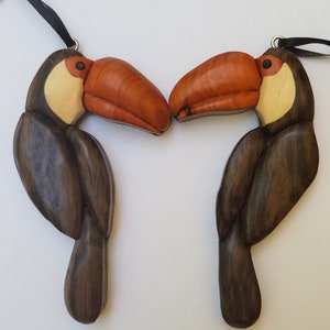 Toucan Ornament Magnet Wood Carving Wooden Intarsia Woodworking Bird Wildlife Christmas Tree Decor Scroll Saw