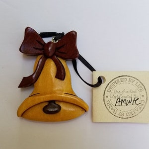 Christmas Bell Wooden Ornament Magnet Wood Carving Intarsia Wooden Bell Christmas Tree Decor