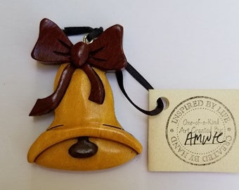 Christmas Bell Wooden Ornament Magnet Wood Carving Intarsia Wooden Bell Christmas Tree Decor