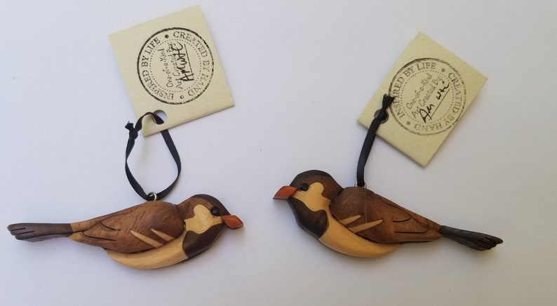 Sparrow Magnet Ornament Intarsia Woodworking Wooden Songbird Christmas Tree Wildlife Scroll Saw image 2