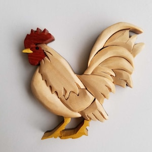Handmade Rooster Ornament Magnet Wood Carved Wooden Farm Animal  Chicken Fowl Nature Wildlife Scroll Saw Christmas Tree Decor