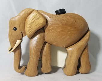 Elephant Wooden Ornament Magnet Wood Carving Intarsia Christmas Tree Decor Savanna Wildlife Animal Scroll Saw