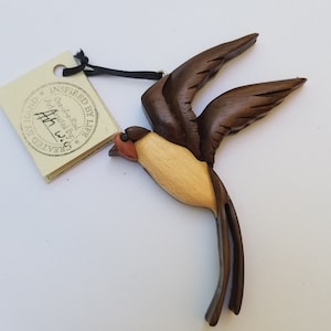 Swallow Ornament Magnet Wood Carving Intarsia Woodworking Wooden Songbird  North Carolina Christmas Tree Decor Scroll Saw