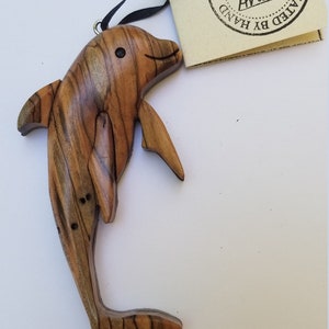 Dolphin Wooden Ornament Magnet Wood Carving Intarsia Sealife Beach Ocean Christmas Tree Decor image 2