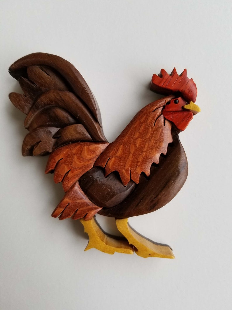 Handmade Rooster Ornament Wood Carved Wooden Farm Etsy
