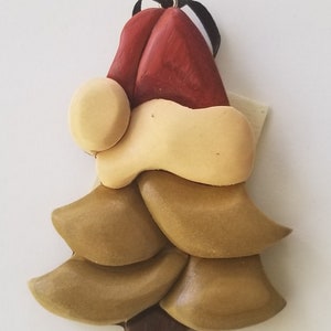 Christmas Tree Wooden Ornament Magnet Wood Carving Intarsia  Christmas Tree Decor Santa Hat Holiday