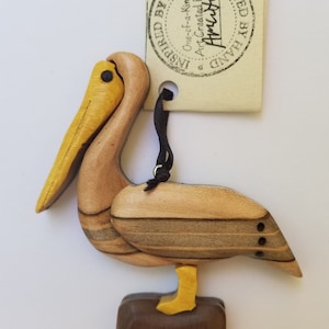 Handmade Pelican  Ornament Magnet Sea Life Wooden Bird Fowl Wildlife Christmas Tree Decor Scroll Saw