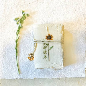 Handmade Wildflower Journal, Handmade Paper with Deckled Edges, Miniature Notebook