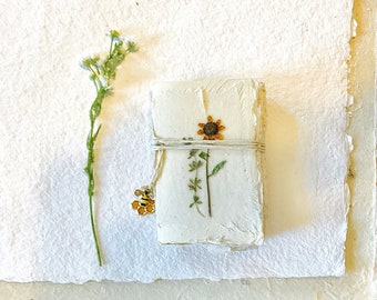 Handmade Wildflower Journal, Handmade Paper with Deckled Edges, Miniature Notebook