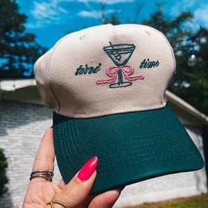 Martini Embroidered Canvas Hat: Tini Time Preppy Bow Design