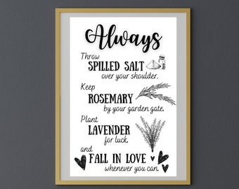 PRINTABLE "Practical Magic" Quote Art/Sign Digital Image --- 17 sizes available - Salt, Rosemary, Lavender and Love