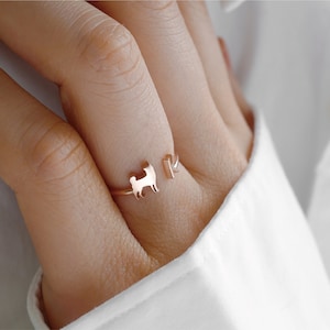 Anillo personalizado para perros y gatos • Joyas de animales familiares • Anillo de mascota con inicial de dúo • Anillo de cachorro con letra de animal personalizado • Anillo conmemorativo para amantes de las mascotas
