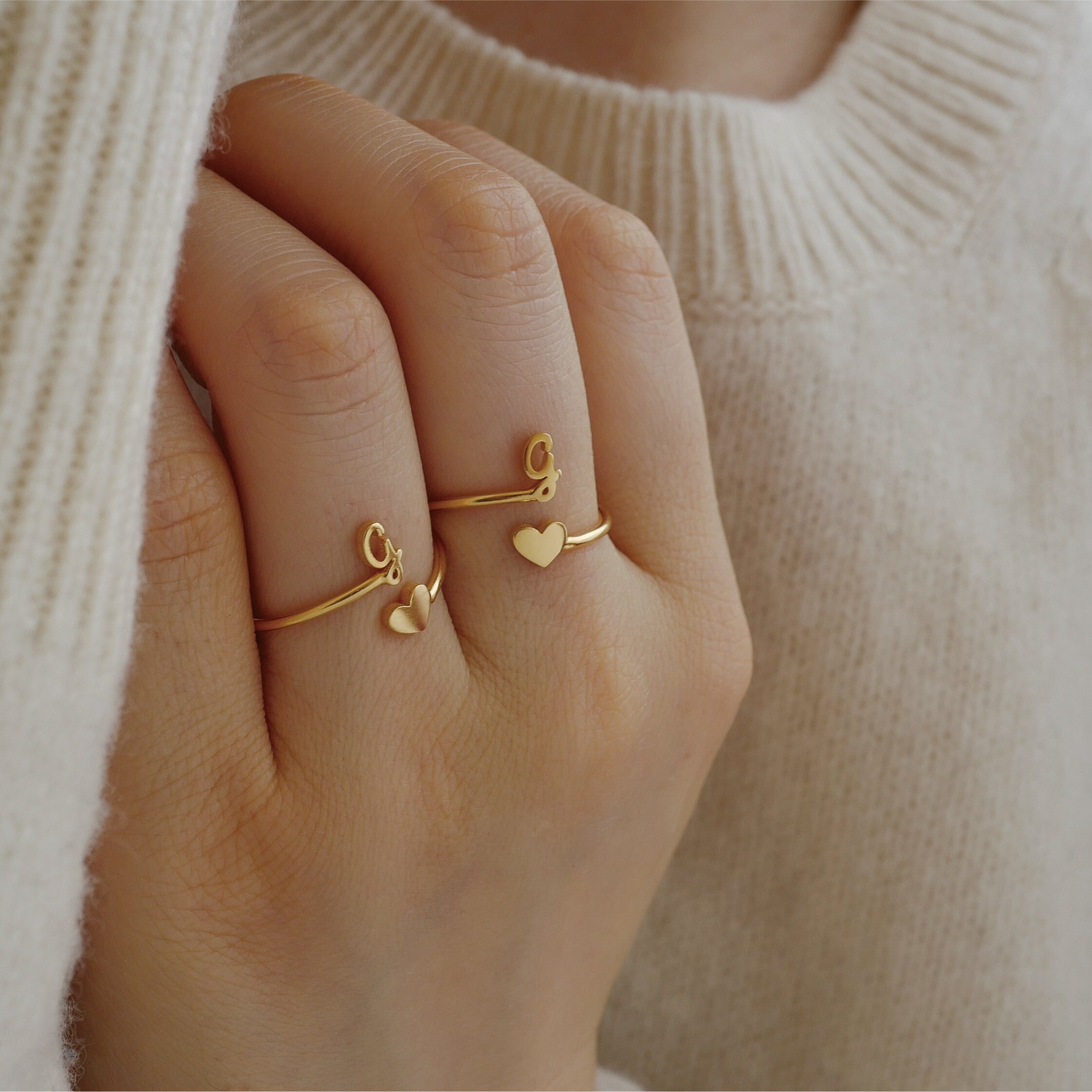 Bague Cœur Initiale En Argent Sterling, Or 24K Et Or Rose - Neuf Avec étiquettes
