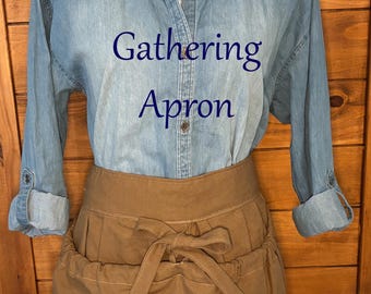 Handmade Garden Harvest Apron with Large pocket|Gathering Apron for Vegetables,Eggs & Flowers|Lightwieght Cotton Utility Apron