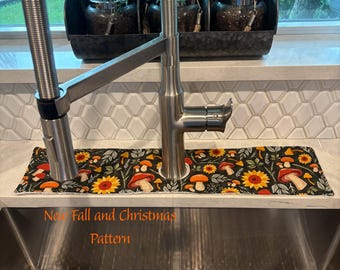 Halloween/Fall Faucet Drip Catcher Mat: Kitchen Sink Protector, RV Friendly