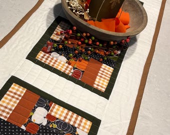 Modern Quilted Fall Table Runner: Thanksgiving Decor 17”x 60”
