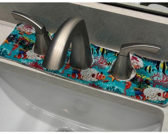 3-Hole Sink Drip Bathroom Catcher Mat: Cotton Bathroom Splash Guard , -60 patterns to choose from!!