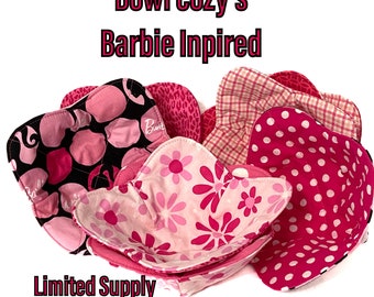 Barbie Inspired Fabric Microwave Bowl Cozy- Bowl Holder-Reversible- 9 Patterns to choose from!! LIMITED SUPPLY