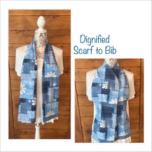 Dignified Dinning Scarf/Bib,Narrow Neck Bib,Adult Bib,Clothe Protector,Snarf Scarf , Now an option to add a snap,41 pattern to choose from.