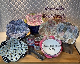 Reversible Bowl Cozy: Microwave Safe, Cotton Bowl Holder 70 different patterns