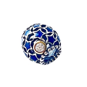 925 Sterling Silver Deep Night Sky Blue Star Charm Fit for Pandora Bracelet 1pcs Clear CZ 14K Gold Plated Jewelry Making
