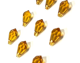 Swarovski Crystal Topaz Drop Pendants: Faceted Teardrop Beads (11mm, 9pc)