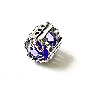925 Silver Raiant Purple Charm Beads And Silver Flowers, Charm for Pandora 925 Sterling Silver, Charm Fit Pandora 1pcs