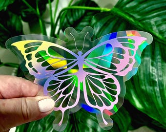Butterfly Rainbow Suncatcher Sticker: Prism Window Decal