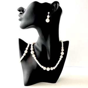 Wedding Pearl Set, Bridal Jewelry 1set, Bridal Pearl Necklace Set, Pearl and Rhinestone Wedding Jewelry Set