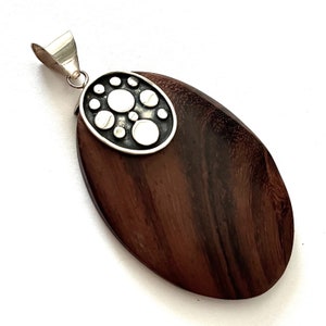 925 Sterling Silver & Wood Pendant, 1pcs 6cm x 4cm, Natural Wood Jewelry, Wood Necklace, Minimalist Jewelry Gift for Her