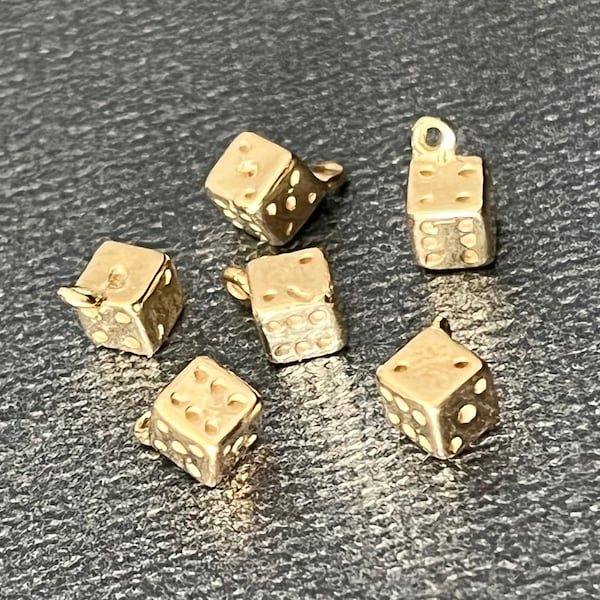 1pcs Silver 925 (24K-gold plating)  Dice Charms Beads, Pendant 4mm x 4mm