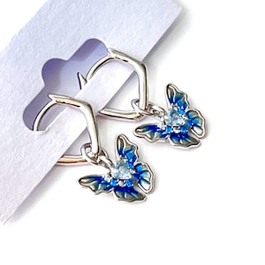 925 Sterling Silver Earrings For a Little Girls Blue Designer Inspired Sparkling, Summer Earrings for Kids, Gift for Girls