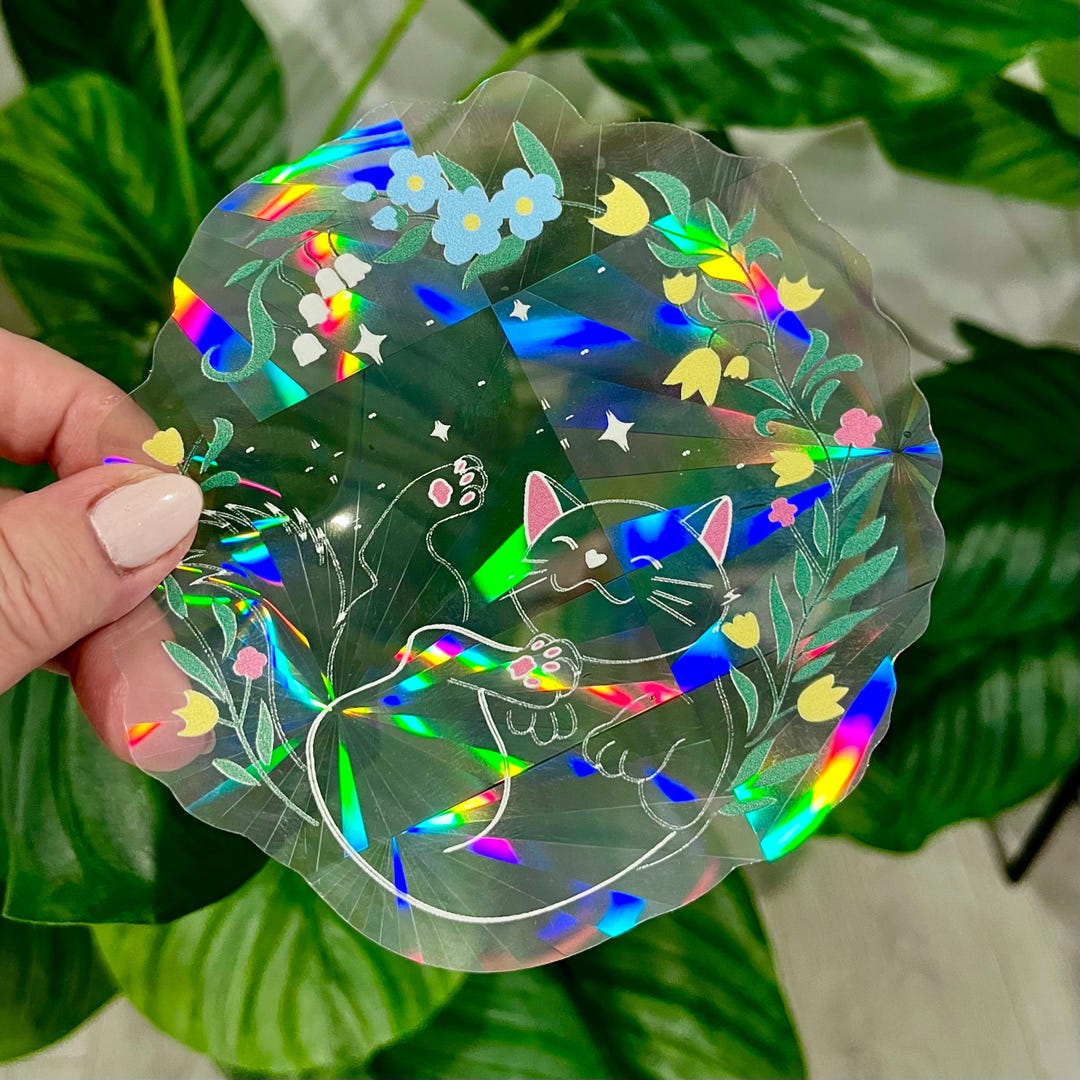 Window Catcher Sticker Cat Rainbow Suncatcher Window Sticker, Prism Suncatcher Sticker, Sun ...