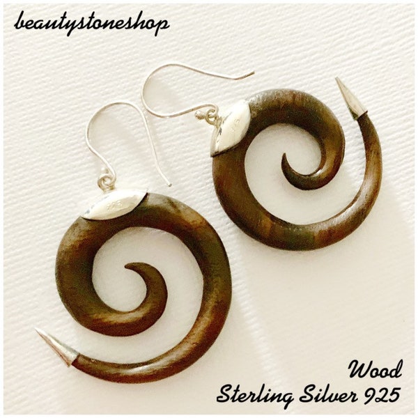 SONO Wood from Indonesia Earrings Combined with Silver 925 1pair