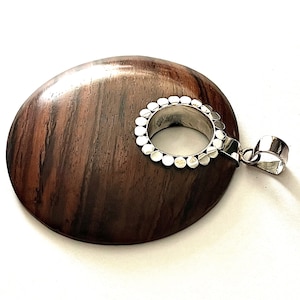 925 Sterling Silver & Wood Pendant, Natural Wood Necklace 1pcs, 6cm, Wood Jewelry, Wood Necklace, Natural Jewelry