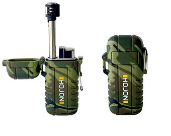 Waterproof Jet Flame Lighter, Camo Green, Windproof Butane Torch, Camping, Cigars, Survival Gear