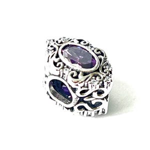 925 Sterling Silver Purple Shining Stone Charm, Charm For Pandora Bracelet 1pcs