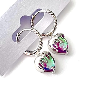 925 Sterling Silver Earrings For a Little Girls Heart, Heart Earrings, Heart Huggie Earrings, Dangle Earrings