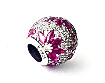 925 Sterling Silver Charm – Pink Flower with Zircon Detail Fits Pandora Bracelet