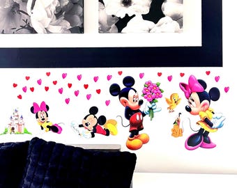 Mickey and Minnie Mouse Love Vinyl Wall Decal: Nursery Kids Room Decor