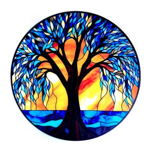 Tree Stained Window Sticker Removable Anticollision Decorative Film Static Stickers, Window Sticker, Car Window Sticker