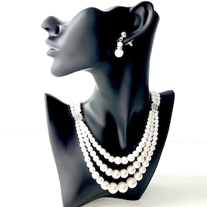 Wedding Pearl Set, Bridal Jewelry 1set, Bridal Pearl Necklace Set, Pearl and Rhinestone Wedding Jewelry Set